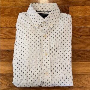 Banana Republic White and Blue Anchor Patterned Men's Long Sleeve Shirt - Small